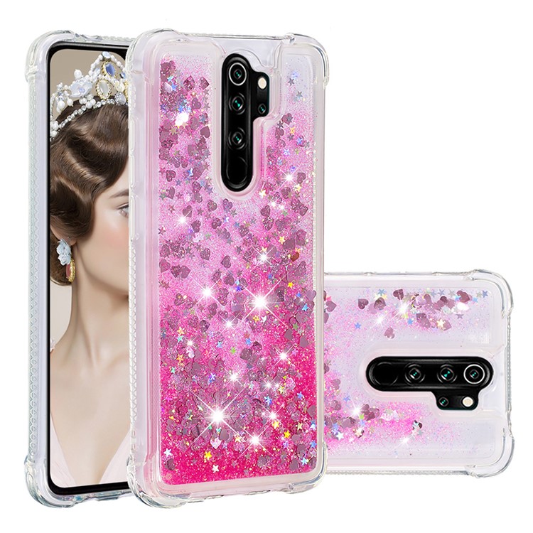 Dynamic Glitter Powder TPU Shockproof Case for Xiaomi Redmi Note 8 Pro - Rose-1