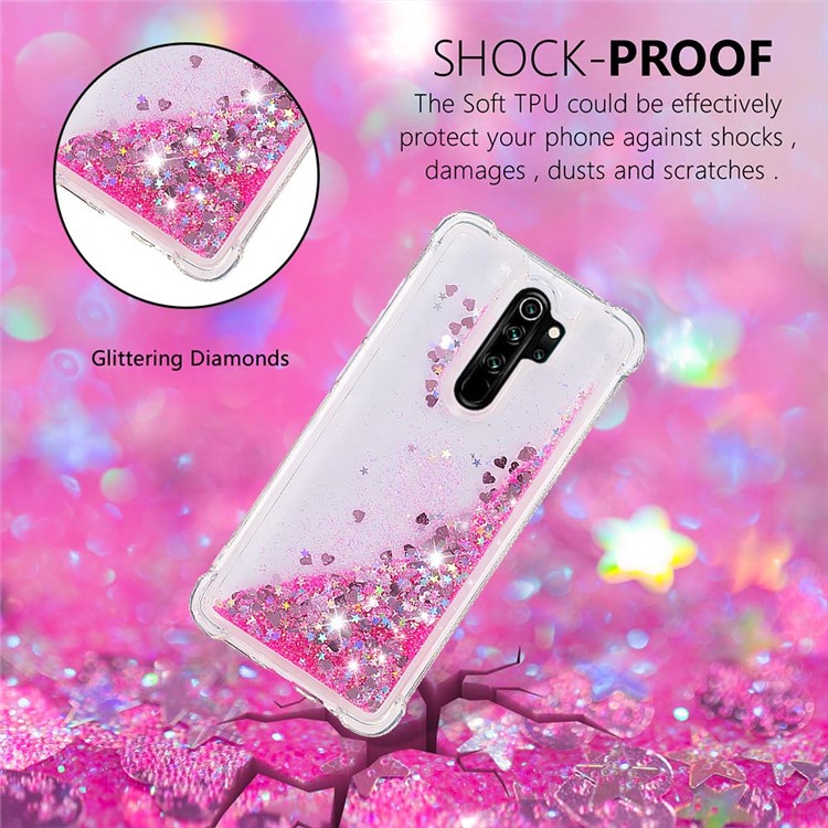 Dynamic Glitter Powder TPU Shockproof Case for Xiaomi Redmi Note 8 Pro - Rose-4