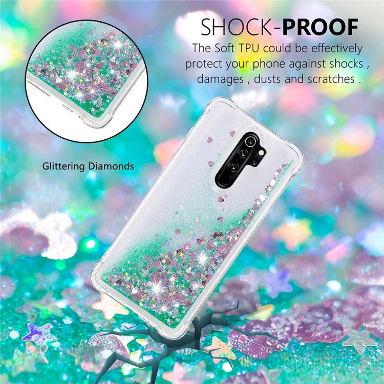 Dynamic Glitter Powder TPU Shockproof Case for Xiaomi Redmi Note 8 Pro - Green-4
