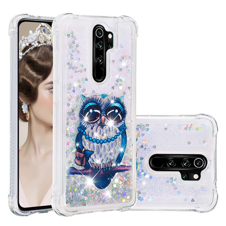 Liquid Glitter Powder Patterned Quicksand Shockproof TPU Phone Case for Xiaomi Redmi Note 8 Pro - Owl-1