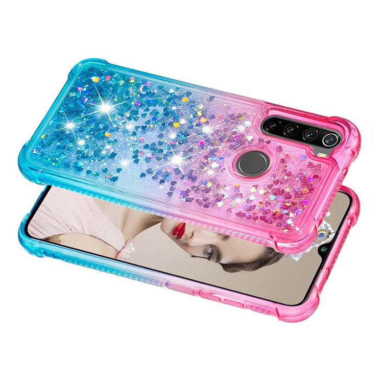 Gradient Glitter Powder Quicksand Phone Case for Xiaomi Redmi Note 8 - Rose / Baby Blue-5