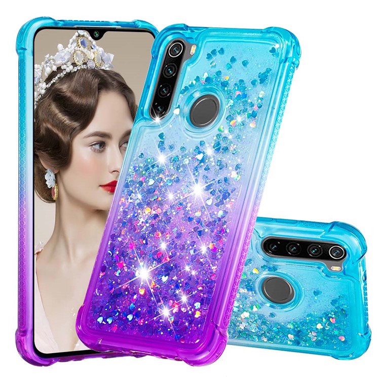 Gradient Glitter Powder Quicksand Phone Case for Xiaomi Redmi Note 8 - Baby Blue / Purple-1