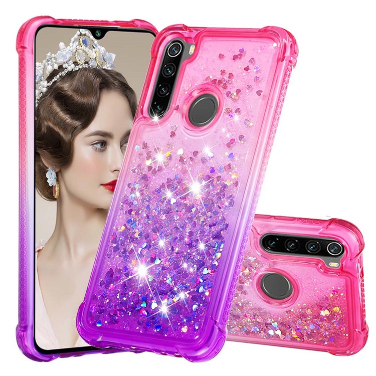 Gradient Glitter Powder Quicksand Phone Case for Xiaomi Redmi Note 8 - Rose / Purple-1