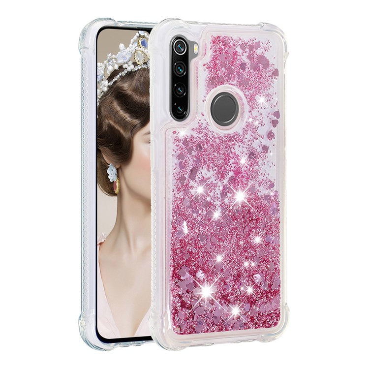 Dynamic Glitter Powder TPU Shockproof Case for Xiaomi Redmi Note 8 - Red-1