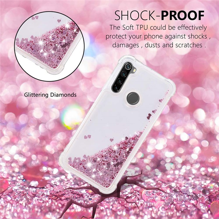 Dynamic Glitter Powder TPU Shockproof Case for Xiaomi Redmi Note 8 - Red-3
