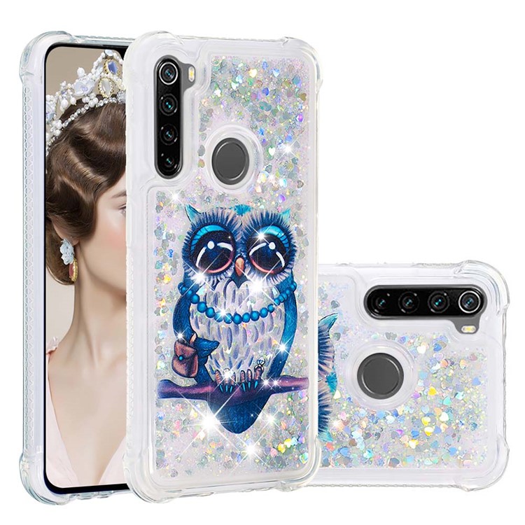 Patterned Quicksand Shockproof TPU Back Case for Xiaomi Redmi Note 8 - Owl-1