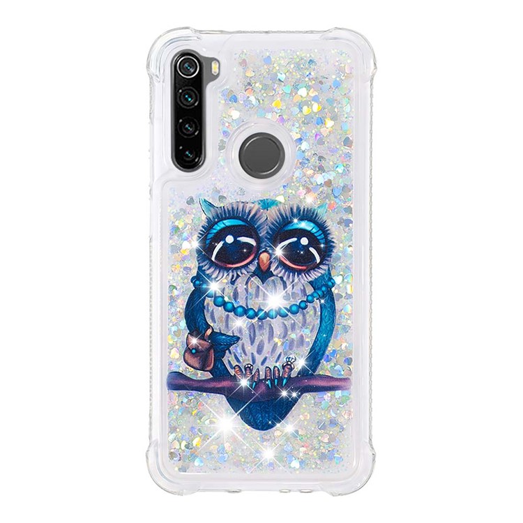 Patterned Quicksand Shockproof TPU Back Case for Xiaomi Redmi Note 8 - Owl-2
