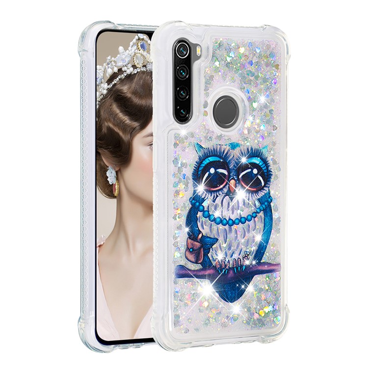 Patterned Quicksand Shockproof TPU Back Case for Xiaomi Redmi Note 8 - Owl-3