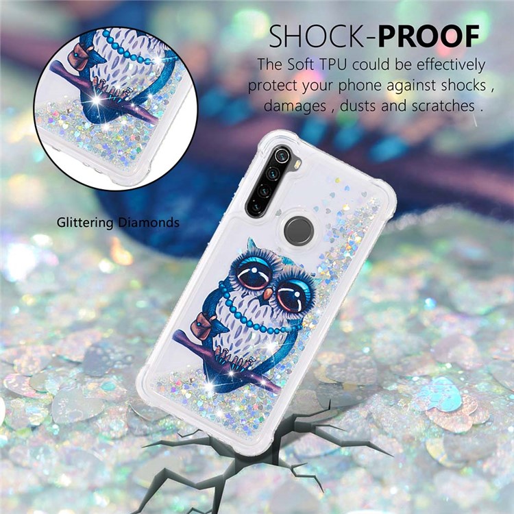 Patterned Quicksand Shockproof TPU Back Case for Xiaomi Redmi Note 8 - Owl-4