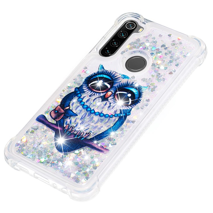 Patterned Quicksand Shockproof TPU Back Case for Xiaomi Redmi Note 8 - Owl-6
