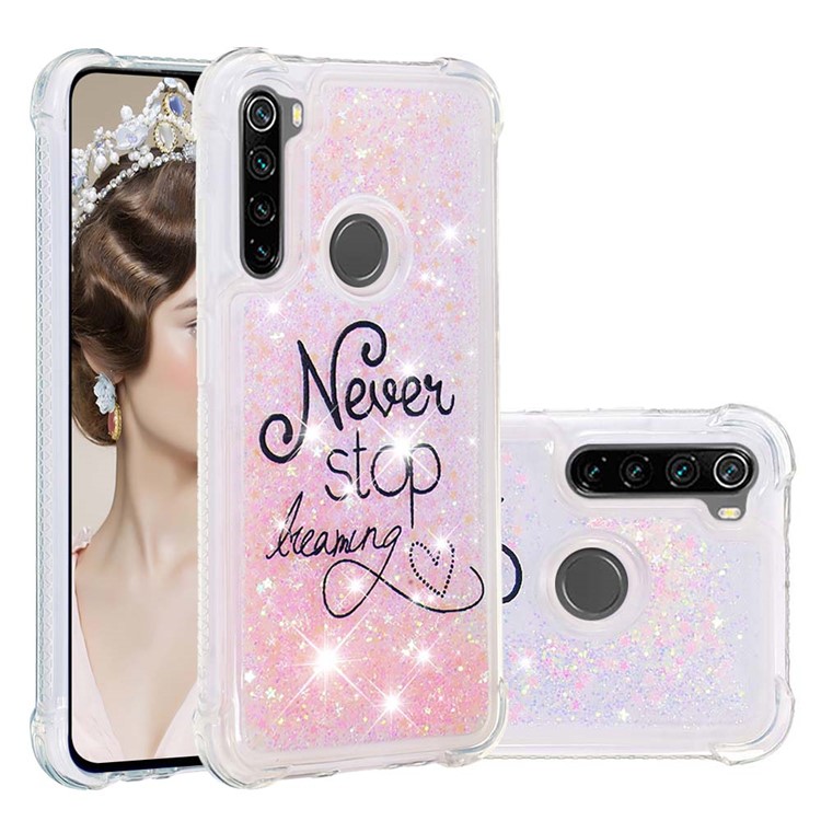 Patterned Quicksand Shockproof TPU Back Case for Xiaomi Redmi Note 8 - Never Stop-1
