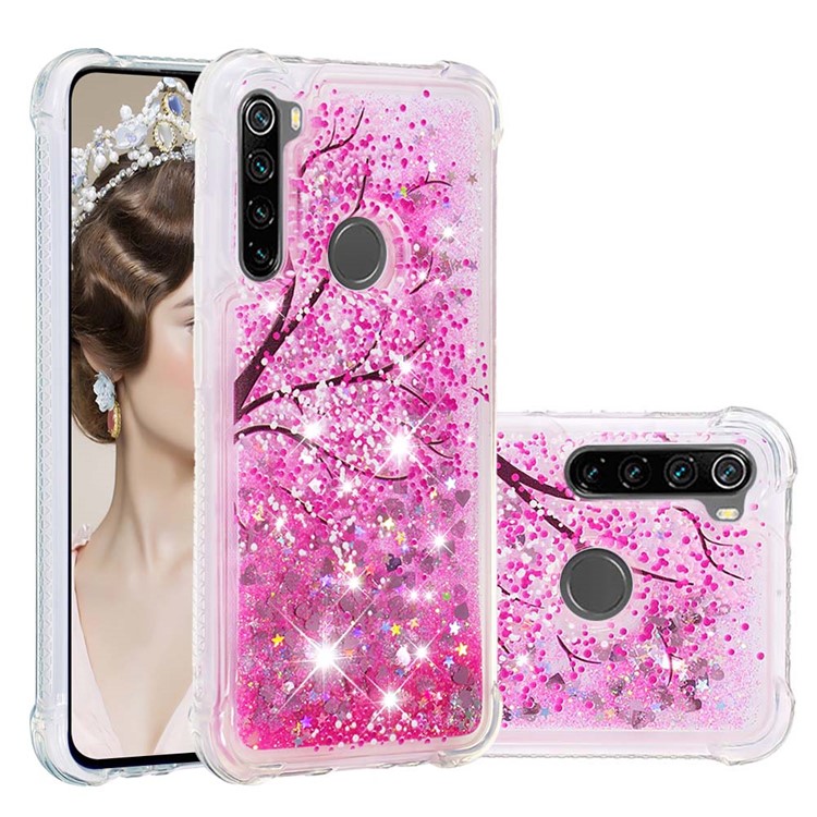 Patterned Quicksand Shockproof TPU Back Case for Xiaomi Redmi Note 8 - Pink Flower-1