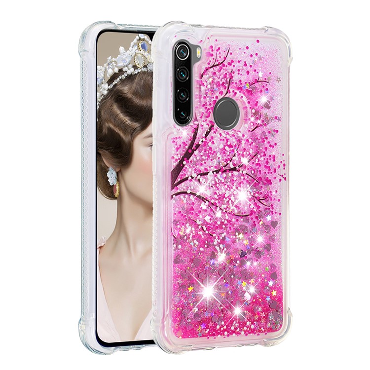 Patterned Quicksand Shockproof TPU Back Case for Xiaomi Redmi Note 8 - Pink Flower-3