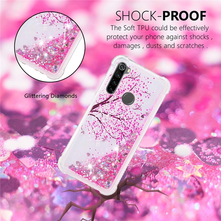 Patterned Quicksand Shockproof TPU Back Case for Xiaomi Redmi Note 8 - Pink Flower-4