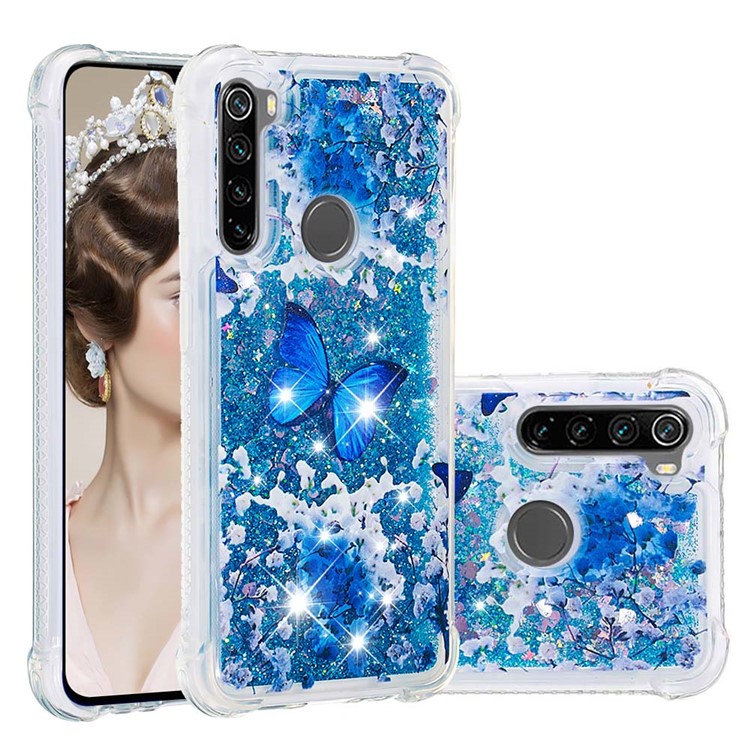 Patterned Quicksand Shockproof TPU Back Case for Xiaomi Redmi Note 8 - Blue Butterfly-1