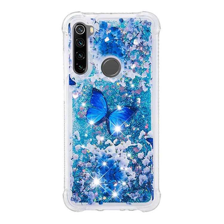 Patterned Quicksand Shockproof TPU Back Case for Xiaomi Redmi Note 8 - Blue Butterfly-2