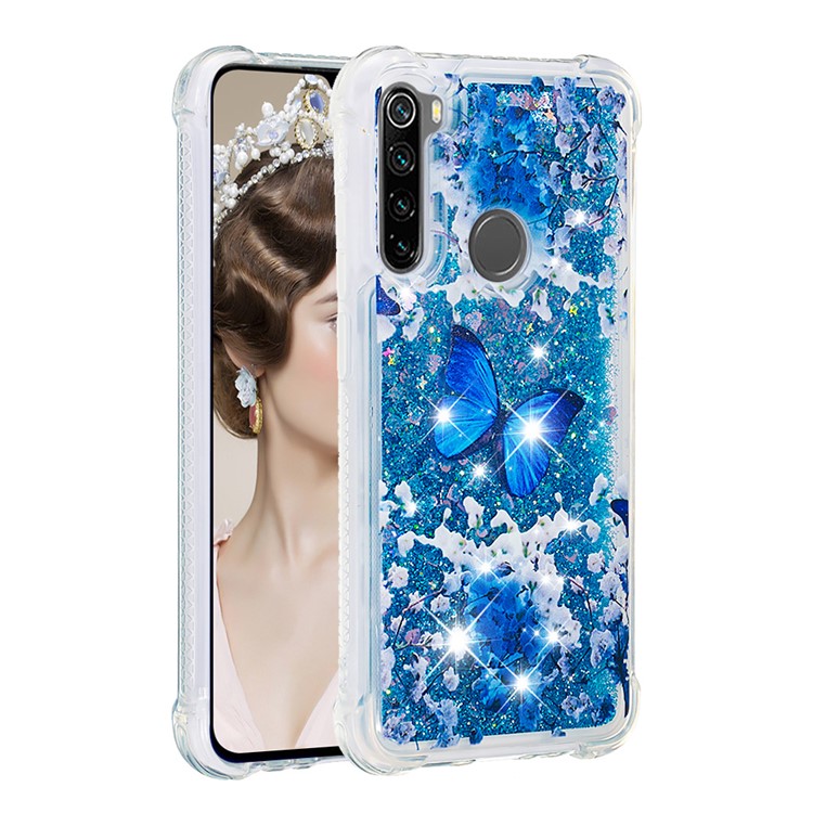 Patterned Quicksand Shockproof TPU Back Case for Xiaomi Redmi Note 8 - Blue Butterfly-3