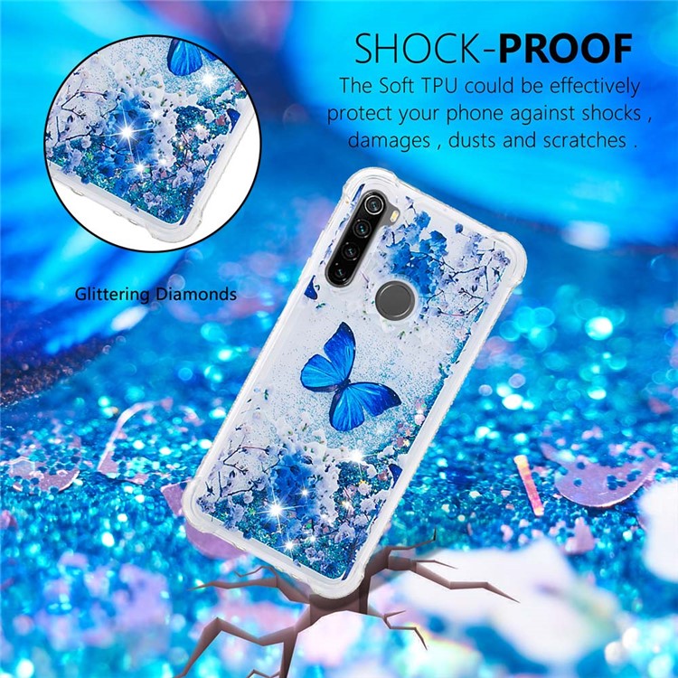 Patterned Quicksand Shockproof TPU Back Case for Xiaomi Redmi Note 8 - Blue Butterfly-4