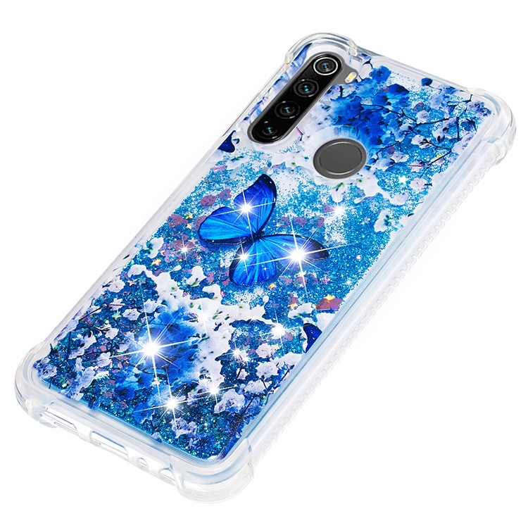 Patterned Quicksand Shockproof TPU Back Case for Xiaomi Redmi Note 8 - Blue Butterfly-6