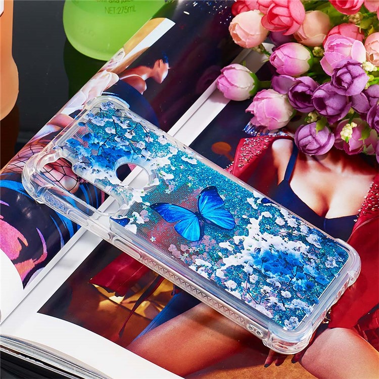 Patterned Quicksand Shockproof TPU Back Case for Xiaomi Redmi Note 8 - Blue Butterfly-7