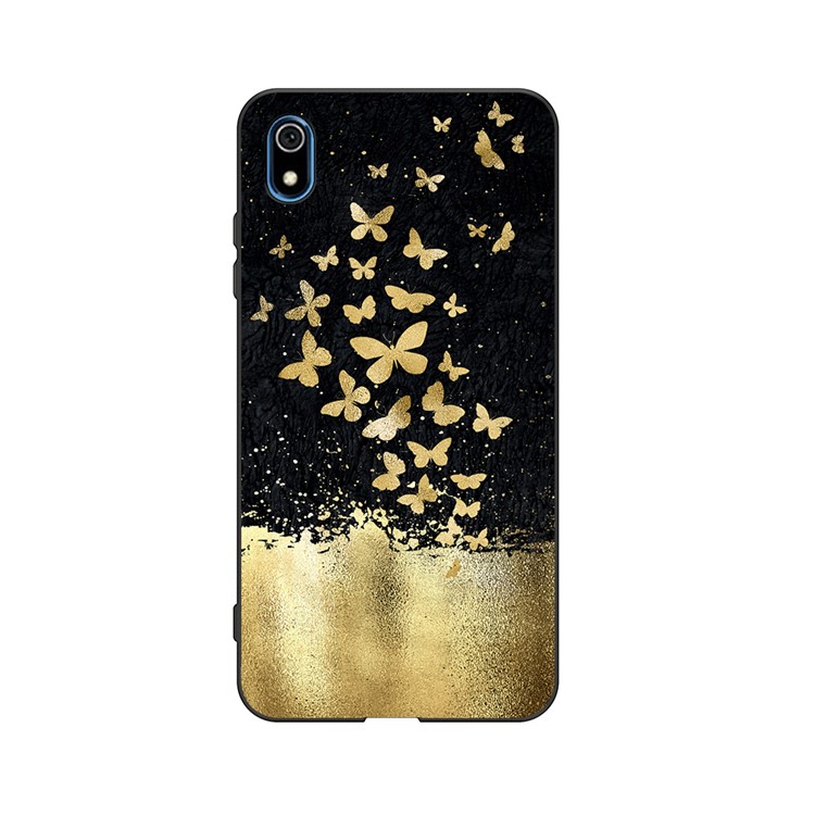 Embossment Printing TPU Cell Phone Shell for Xiaomi Redmi 7A - Black / Gold Butterflies-1