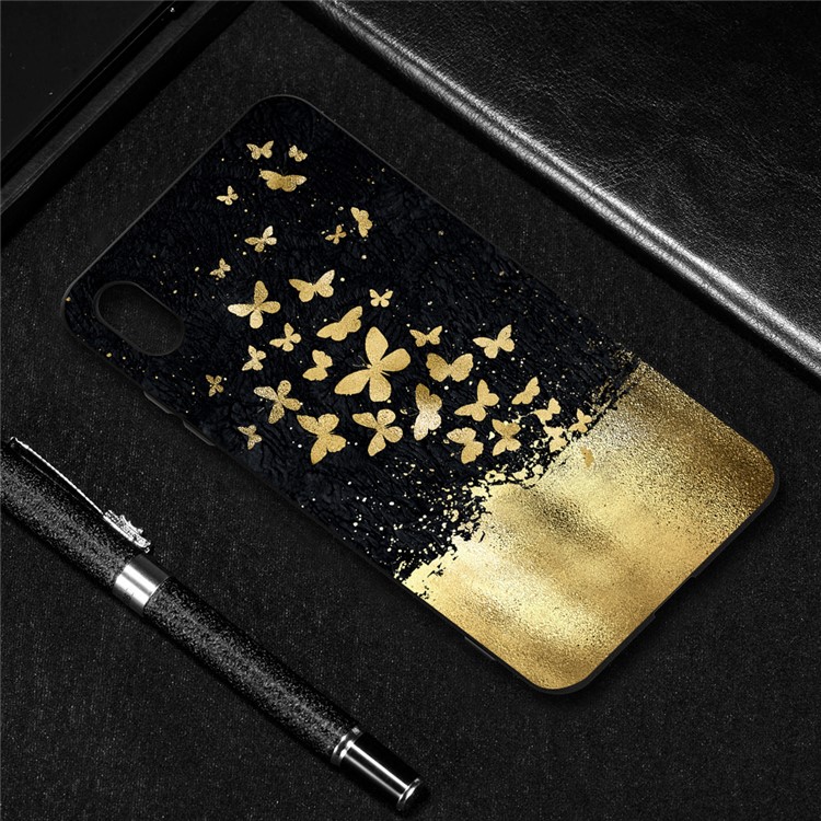 Embossment Printing TPU Cell Phone Shell for Xiaomi Redmi 7A - Black / Gold Butterflies-4