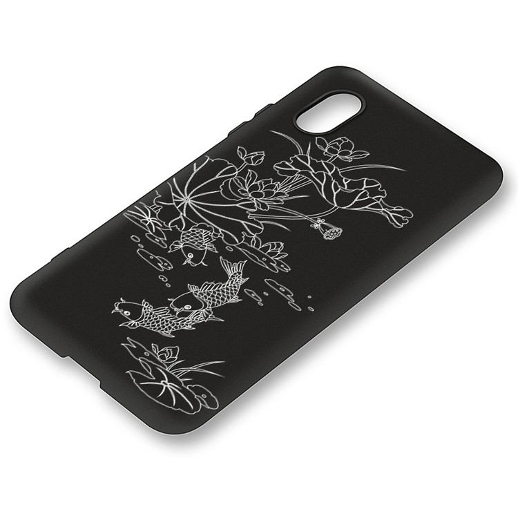 Embossment Printing TPU Cell Phone Shell for Xiaomi Redmi 7A - Black / Lotus and Fish-2