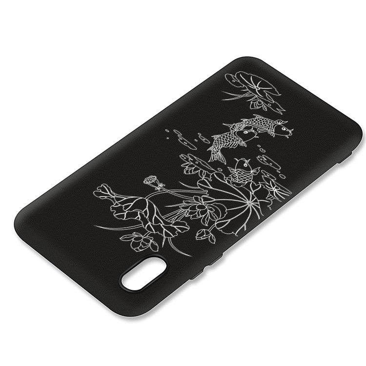 Embossment Printing TPU Cell Phone Shell for Xiaomi Redmi 7A - Black / Lotus and Fish-3
