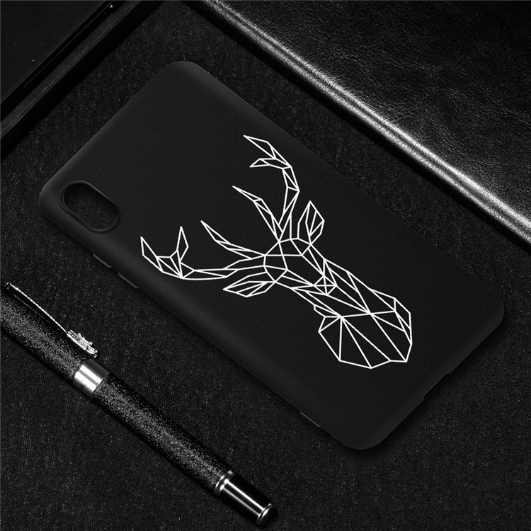 Embossment Printing TPU Cell Phone Shell for Xiaomi Redmi 7A - Black / Elk-4
