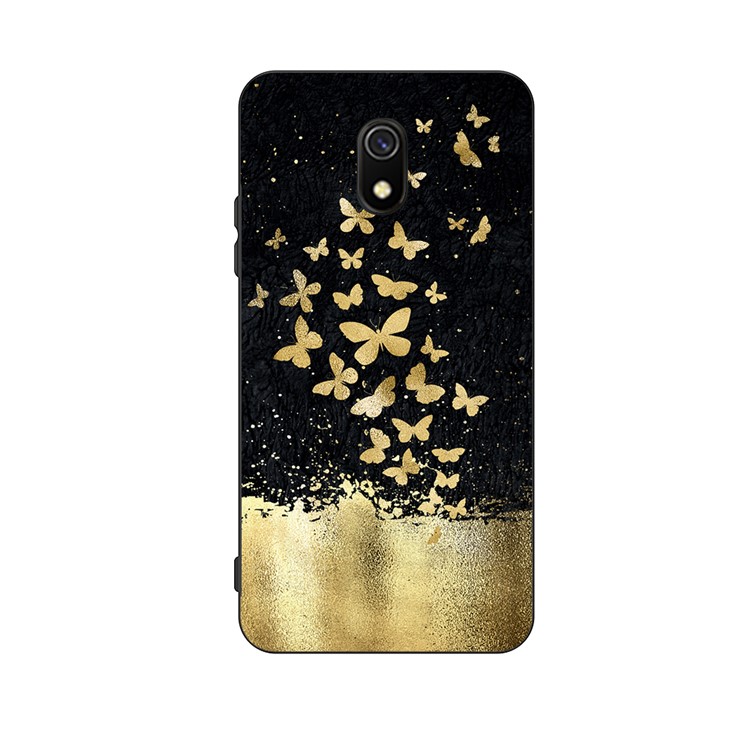 Embossment Printing TPU Casing Shell for Xiaomi Redmi 8A - Black / Gold Butterflies-1