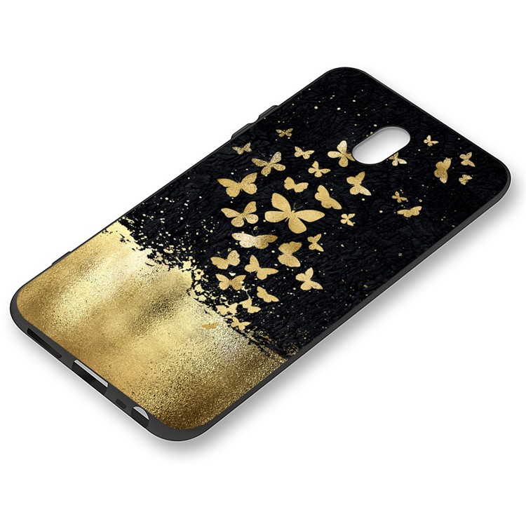 Embossment Printing TPU Casing Shell for Xiaomi Redmi 8A - Black / Gold Butterflies-2