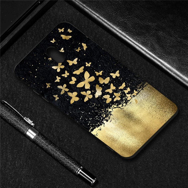 Embossment Printing TPU Casing Shell for Xiaomi Redmi 8A - Black / Gold Butterflies-4