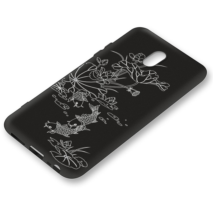 Embossment Printing TPU Casing Shell for Xiaomi Redmi 8A - Black / Lotus and Fish-2