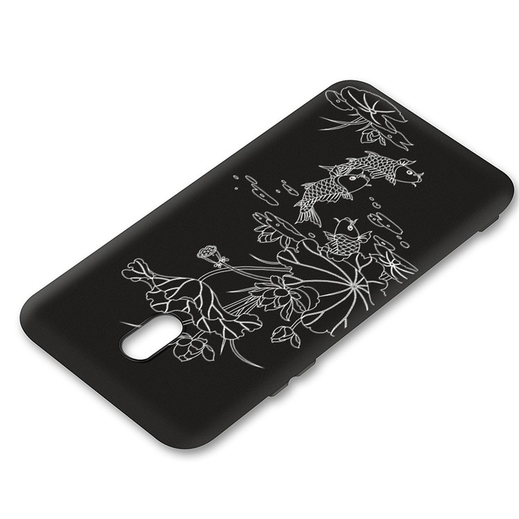 Embossment Printing TPU Casing Shell for Xiaomi Redmi 8A - Black / Lotus and Fish-3