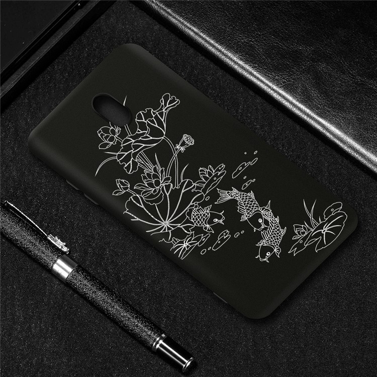 Embossment Printing TPU Casing Shell for Xiaomi Redmi 8A - Black / Lotus and Fish-4