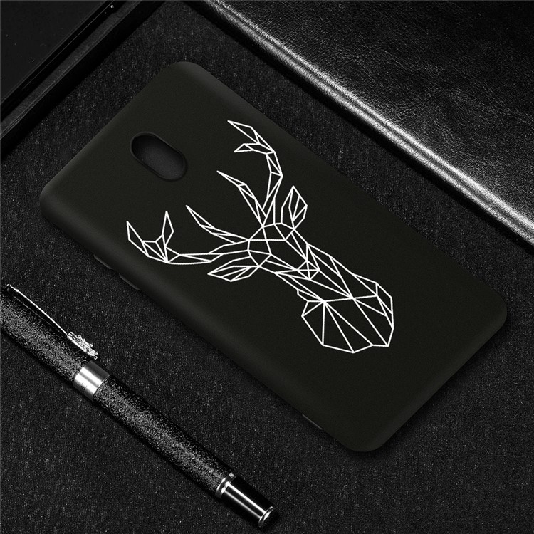 Embossment Printing TPU Casing Shell for Xiaomi Redmi 8A - Black / Elk-4