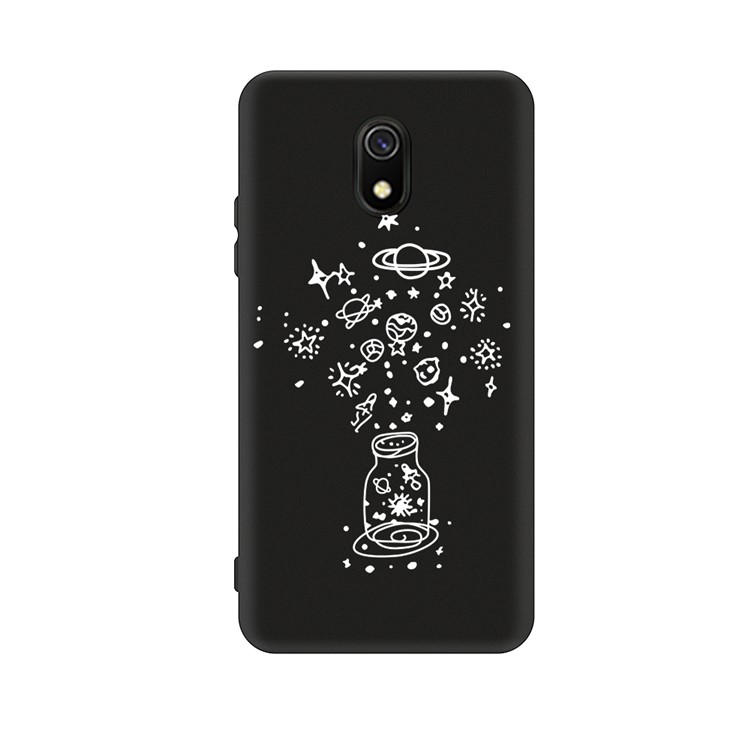 Embossment Printing TPU Casing Shell for Xiaomi Redmi 8A - Black / Galaxy-1
