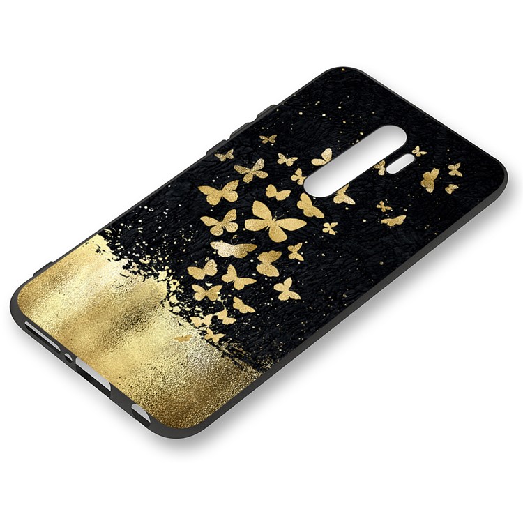 Embossment Pattern Cool Printing TPU Phone Covering Shell for Xiaomi Redmi Note 8 Pro - Black / Gold Butterflies-2
