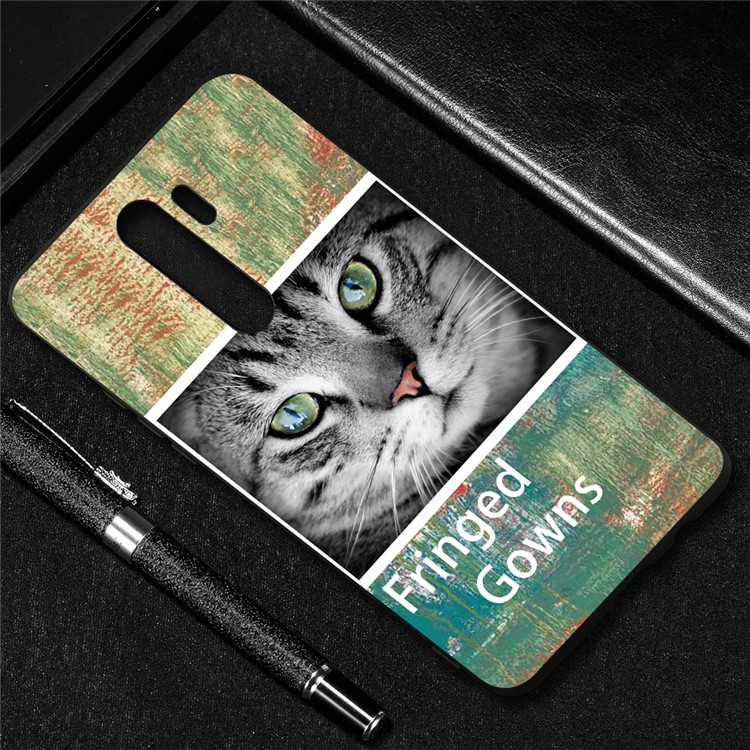 Embossment Pattern Cool Printing TPU Phone Covering Shell for Xiaomi Redmi Note 8 Pro - Green / Cat-4
