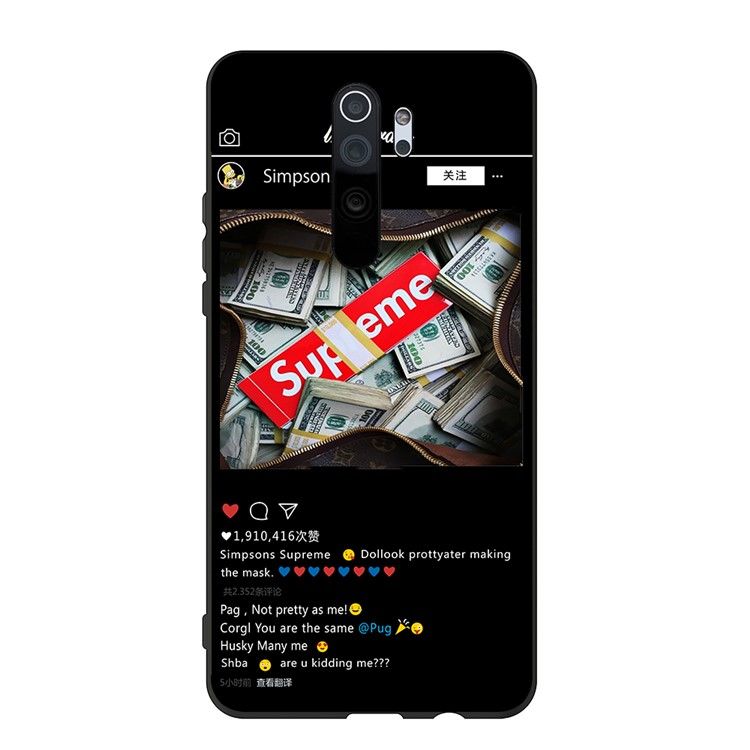 Embossment Pattern Cool Printing TPU Phone Covering Shell for Xiaomi Redmi Note 8 Pro - Black / Money-1