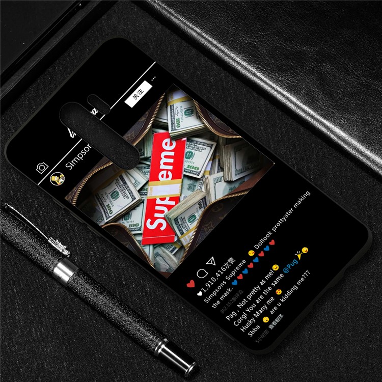 Embossment Pattern Cool Printing TPU Phone Covering Shell for Xiaomi Redmi Note 8 Pro - Black / Money-4