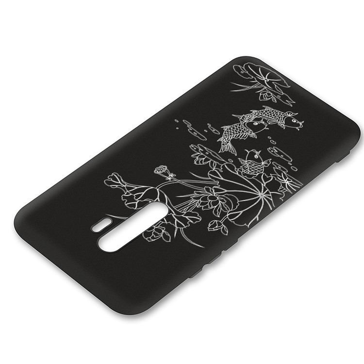 Embossment Pattern Cool Printing TPU Phone Covering Shell for Xiaomi Redmi Note 8 Pro - Black / Lotus and Fish-3