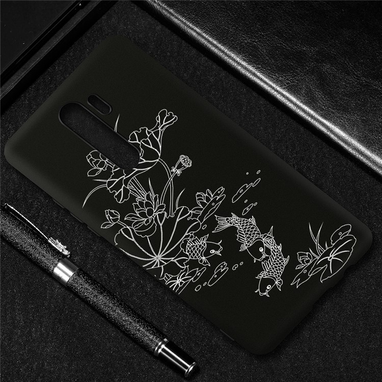 Embossment Pattern Cool Printing TPU Phone Covering Shell for Xiaomi Redmi Note 8 Pro - Black / Lotus and Fish-4