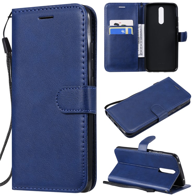 Pure Color Wallet Leather Shell Casing for Xiaomi Redmi 8 - Blue-1