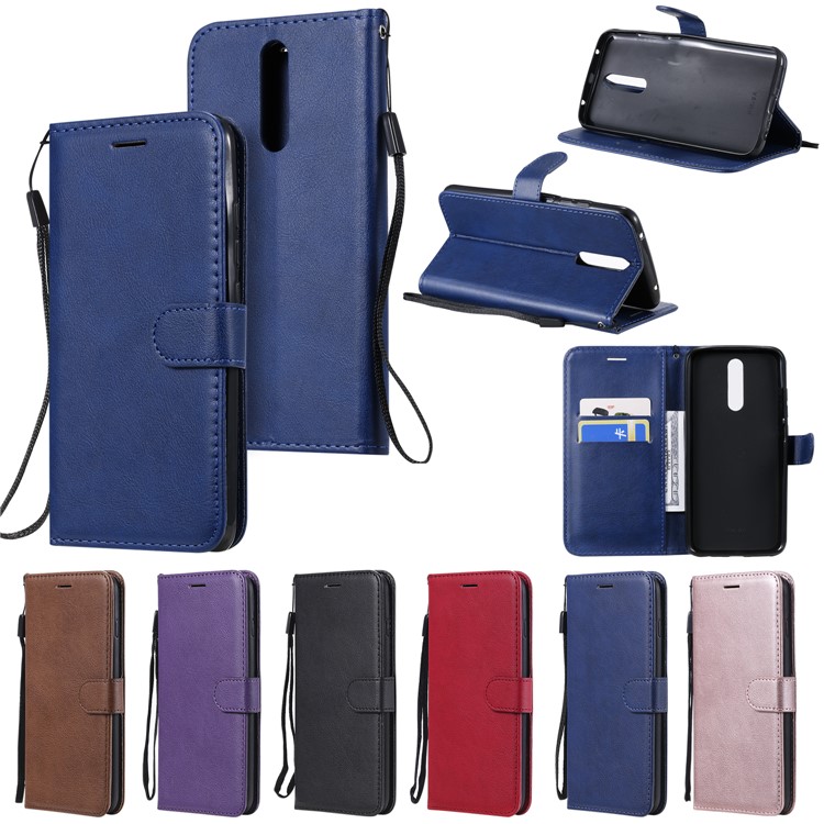 Pure Color Wallet Leather Shell Casing for Xiaomi Redmi 8 - Blue-14