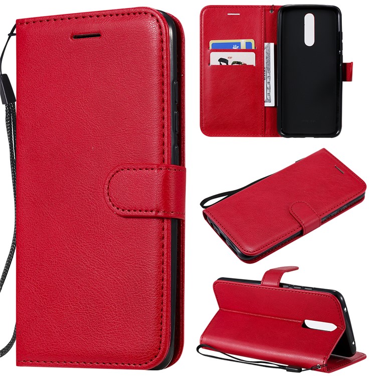 Reines Leder Schalengehäuse Farbenmappe Für Xiaomi Redmi 8 - Rot-1