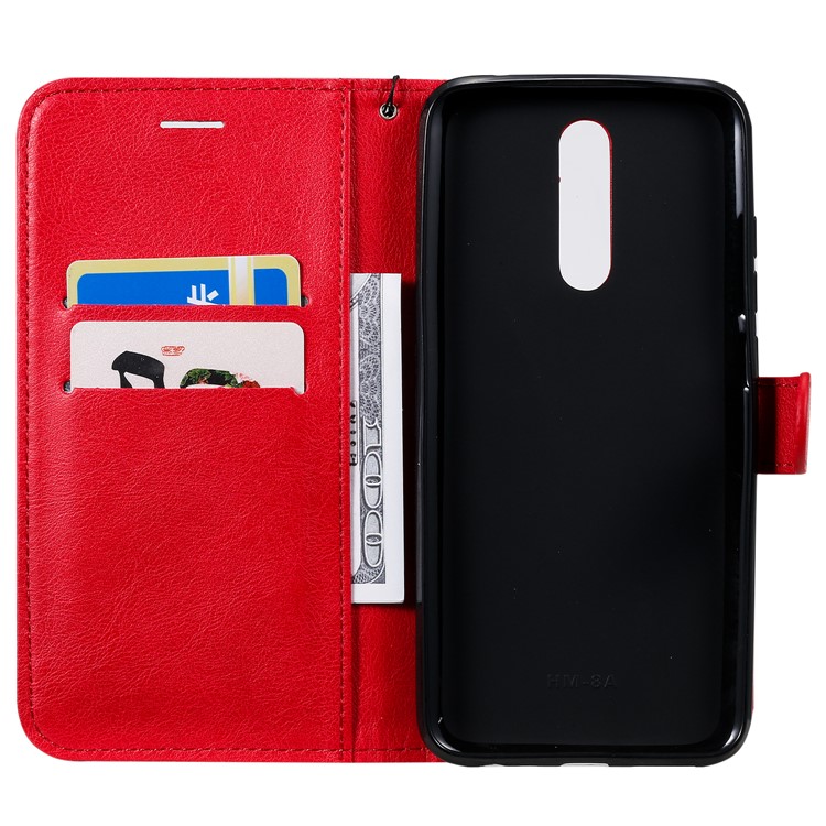 Reines Leder Schalengehäuse Farbenmappe Für Xiaomi Redmi 8 - Rot-4