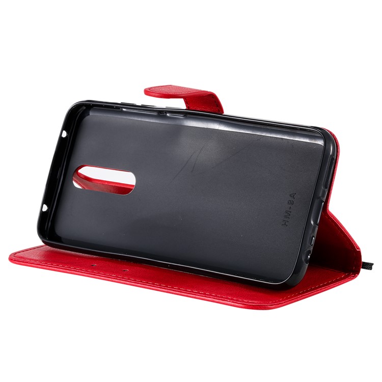Reines Leder Schalengehäuse Farbenmappe Für Xiaomi Redmi 8 - Rot-7