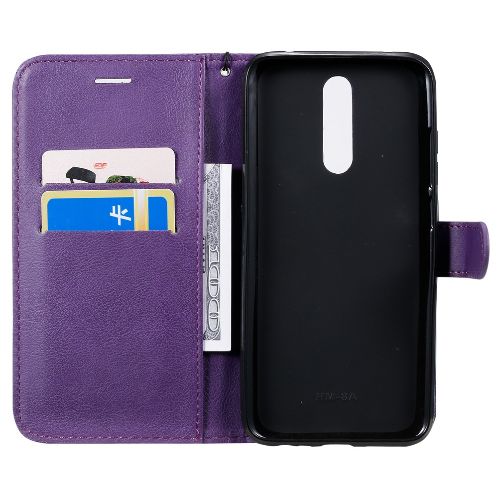 Pure Color Wallet Leather Shell Casing for Xiaomi Redmi 8 - Purple-4