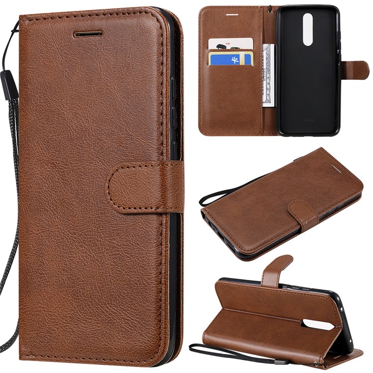 Pure Color Wallet Leather Shell Casing for Xiaomi Redmi 8 - Brown-1